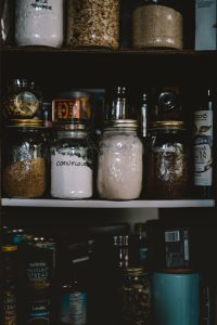 Glass jars on shelves